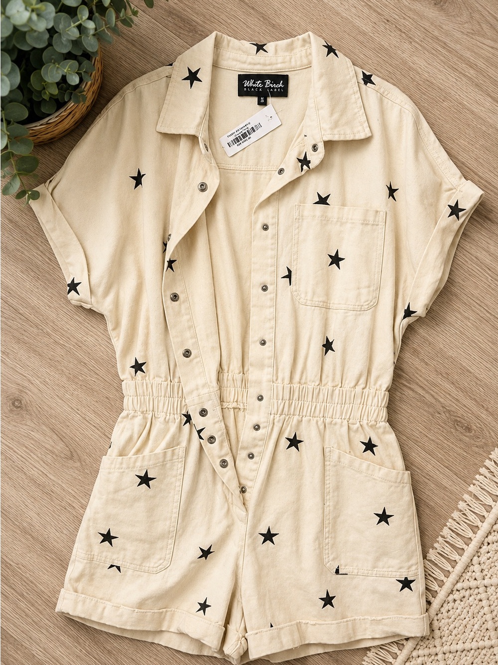 White Birch Cream Star-Print One-Piece Romper XL NWT